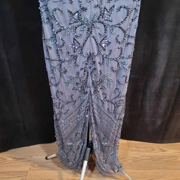 Elegant Gray Beaded Evening Dress - Picture 9 of 13